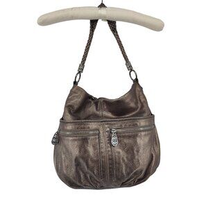 Brighton Barbados Metallic Gold Pebbled Leather Shoulder Bag